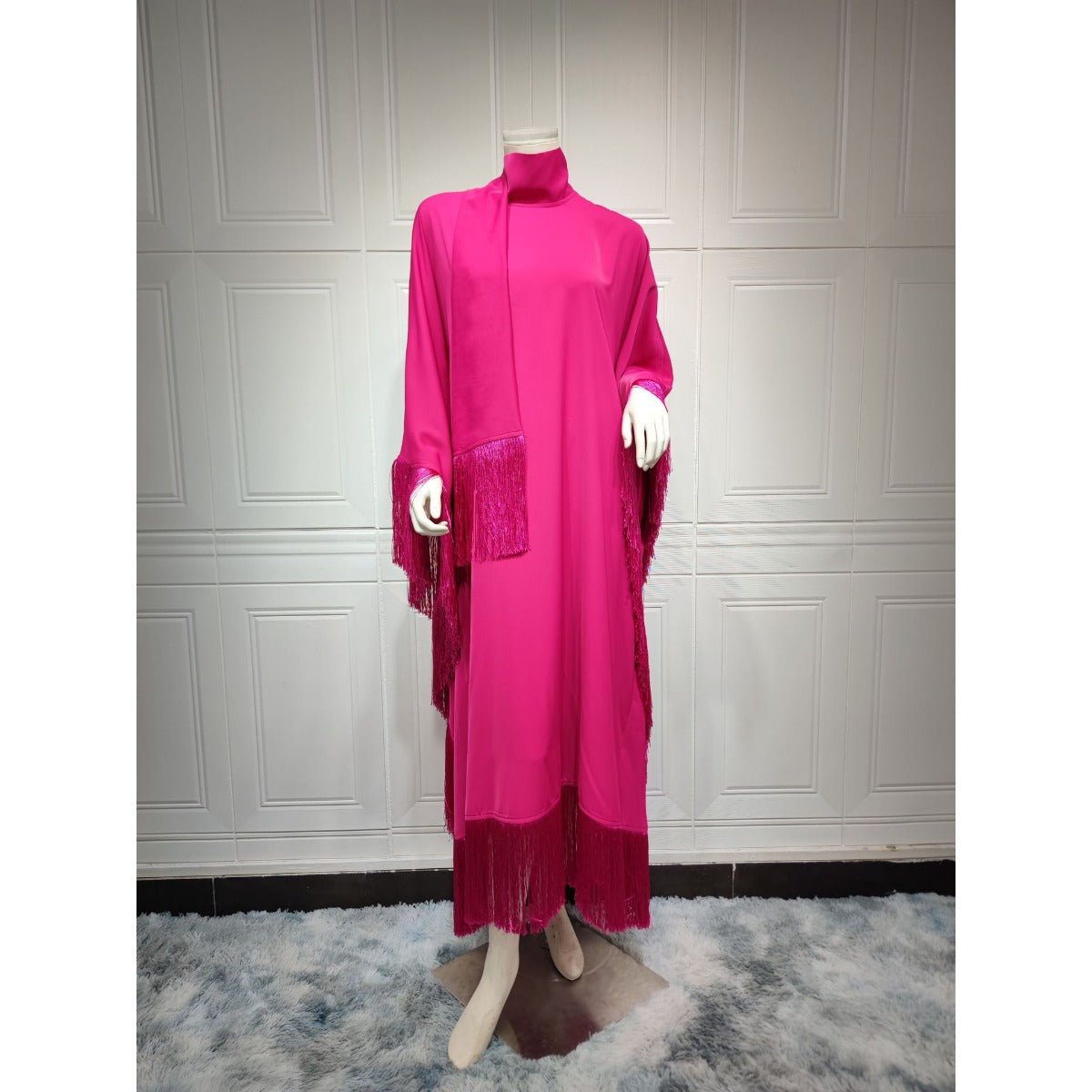 Bat Sleeve Tassel Kaftan | Party Dress with Flowy Fringe Details (MA288)