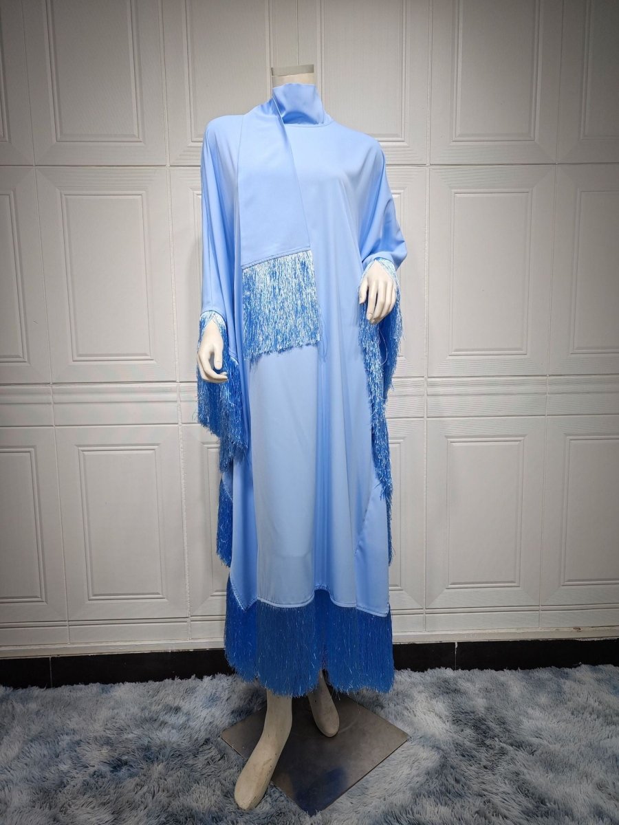 Bat Sleeve Tassel Kaftan | Party Dress with Flowy Fringe Details (MA288)