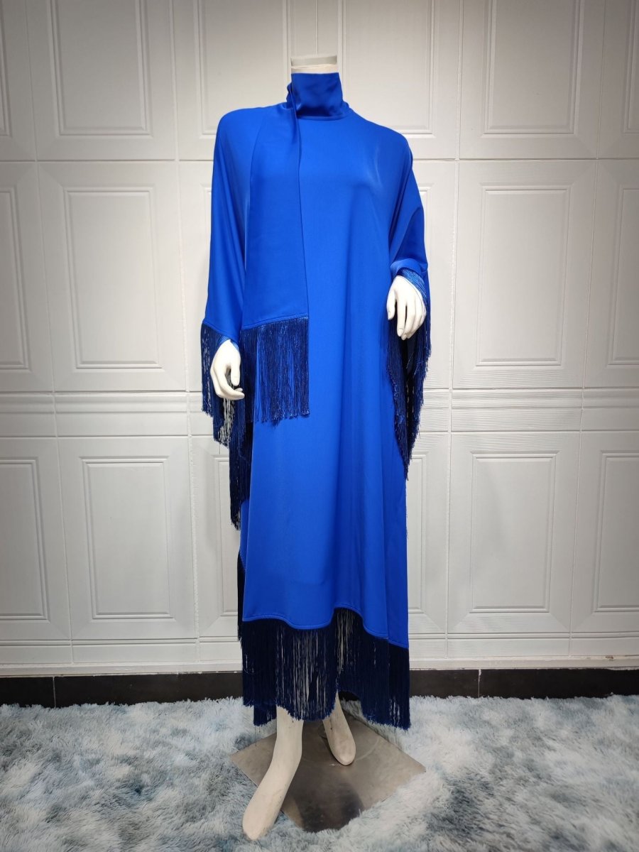 Bat Sleeve Tassel Kaftan | Party Dress with Flowy Fringe Details (MA288)