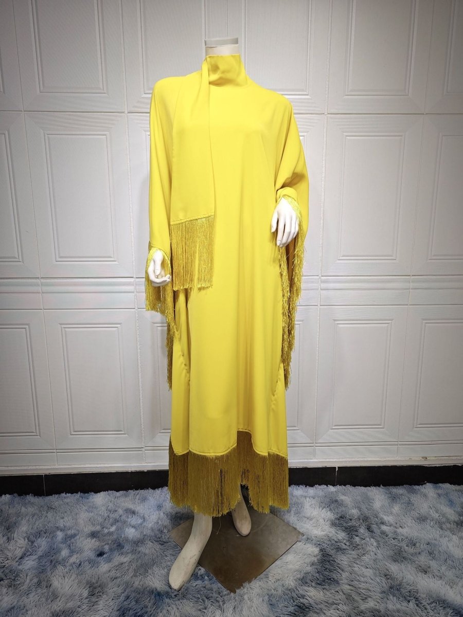 Bat Sleeve Tassel Kaftan | Party Dress with Flowy Fringe Details (MA288)