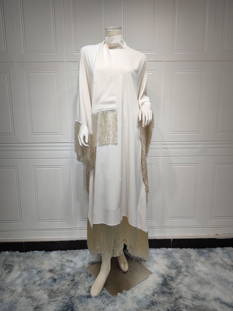 Bat Sleeve Tassel Kaftan | Party Dress with Flowy Fringe Details (MA288)