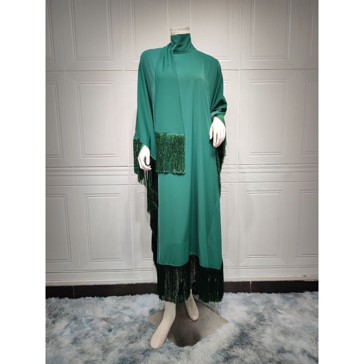 Bat Sleeve Tassel Kaftan | Party Dress with Flowy Fringe Details (MA288)
