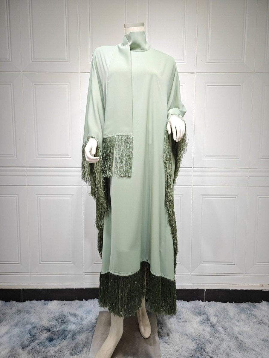 Bat Sleeve Tassel Kaftan | Party Dress with Flowy Fringe Details (MA288)