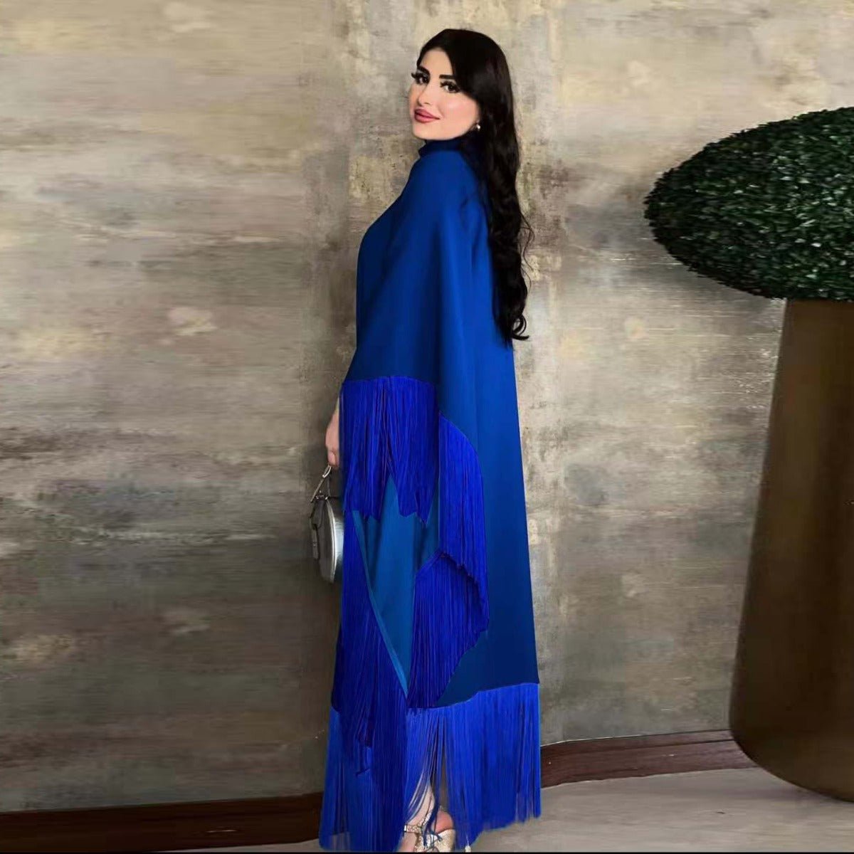Bat Sleeve Tassel Kaftan | Party Dress with Flowy Fringe Details (MA288)