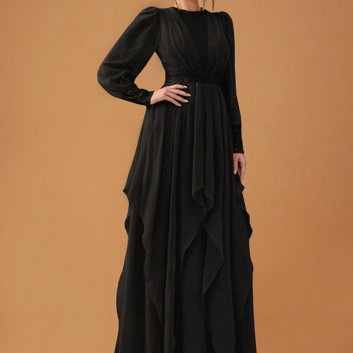 Elegant Chiffon Abaya with Draped Skirt (MS291)