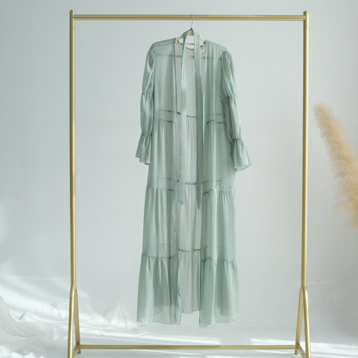 Elegant Chiffon Wrinkle Abaya | Three-Piece Set Modest Muslim Chiffon Abaya (MOA155)