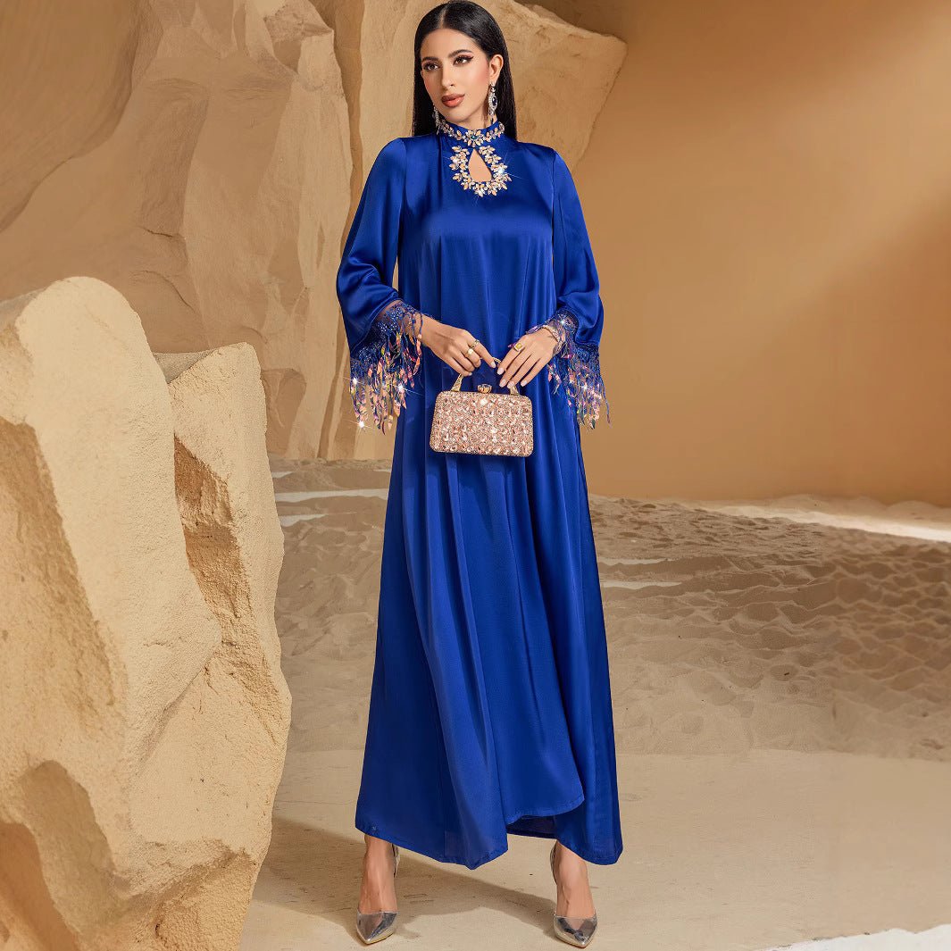 Elegant Blue Abaya Long Dress | Blue Gradient Fringed Abaya  (MA184)