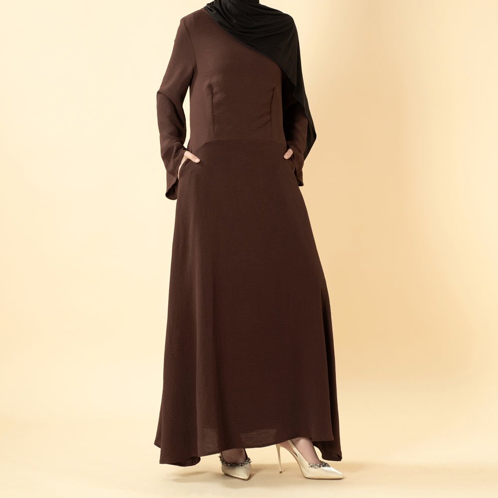 Elegant Flow Crepe Pocket Abaya Dress(MA432)