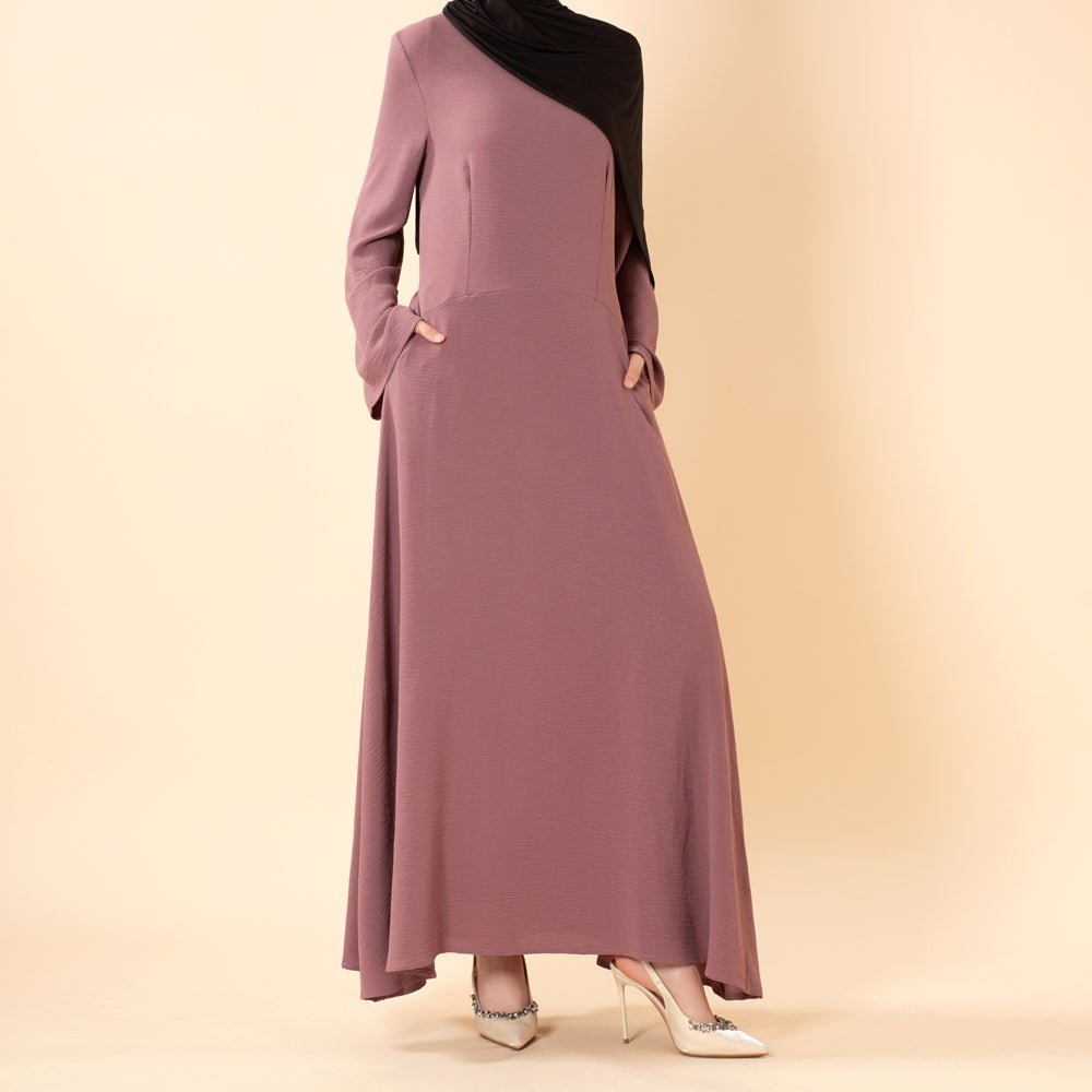 Elegant Flow Crepe Pocket Abaya Dress(MA432)