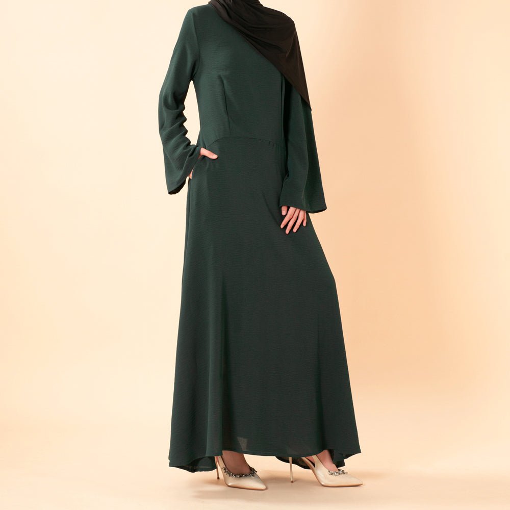 Elegant Flow Crepe Pocket Abaya Dress(MA432)