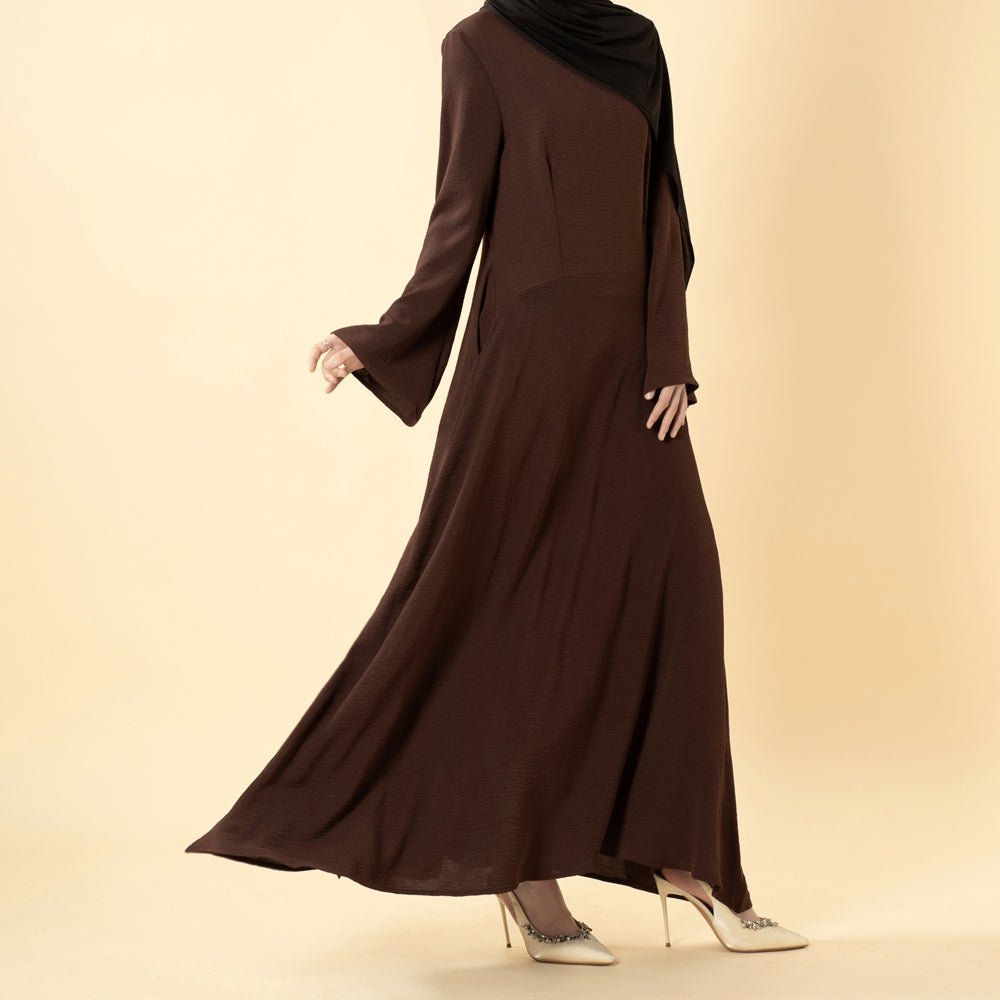 Elegant Flow Crepe Pocket Abaya Dress(MA432)