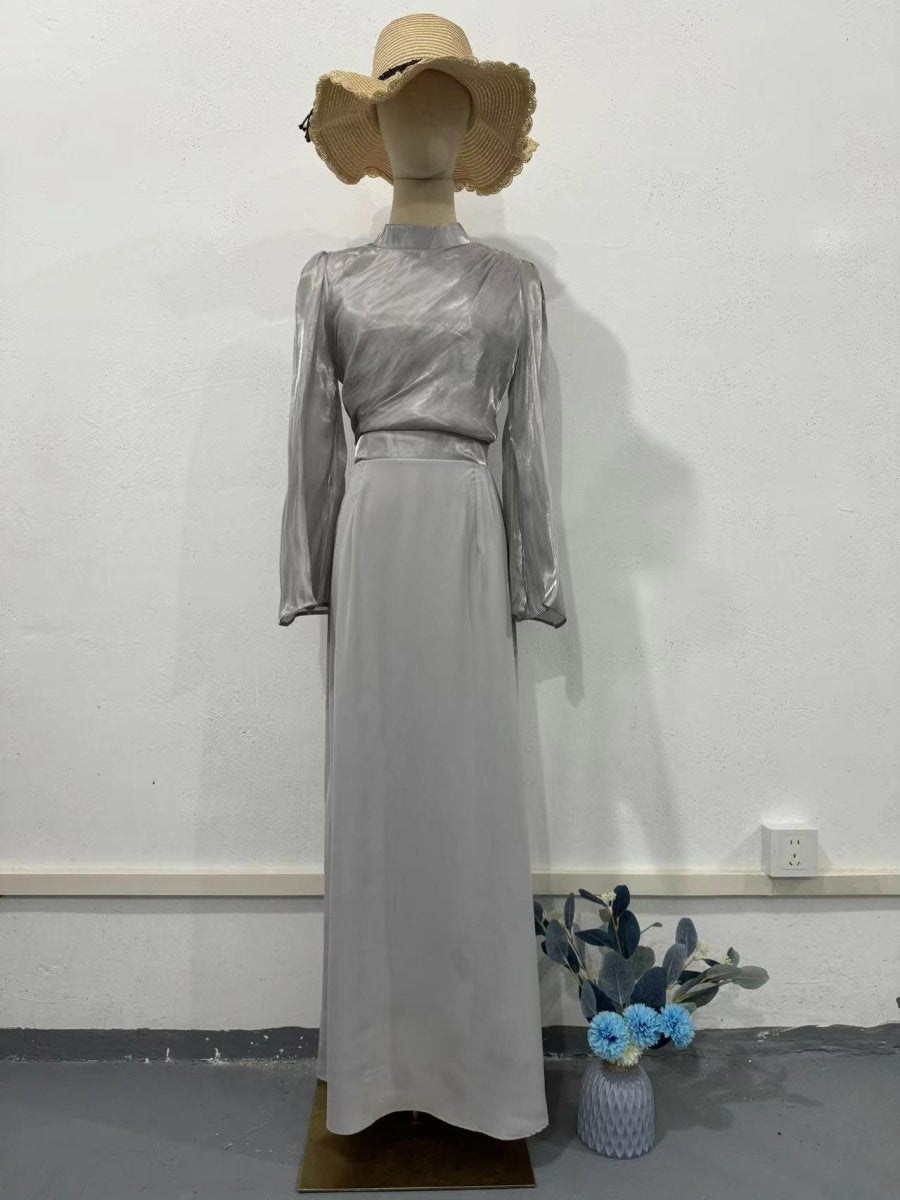 Elegant Half-Turtleneck Flared Sleeve French Pleated Dress Abaya (MA198)
