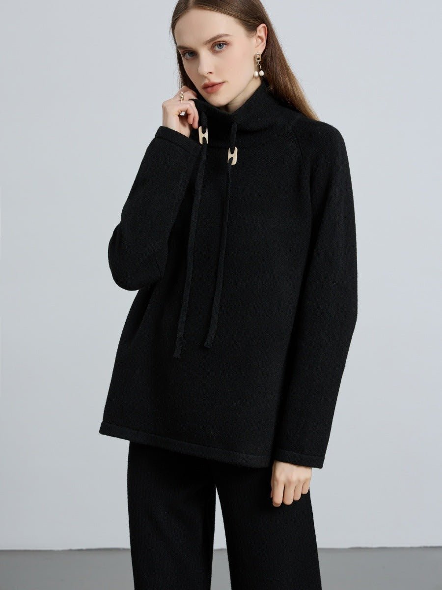 Elegant Half-Turtleneck Knit Sweater with Drawstring | Pullover Style Versatile Top(MS120)