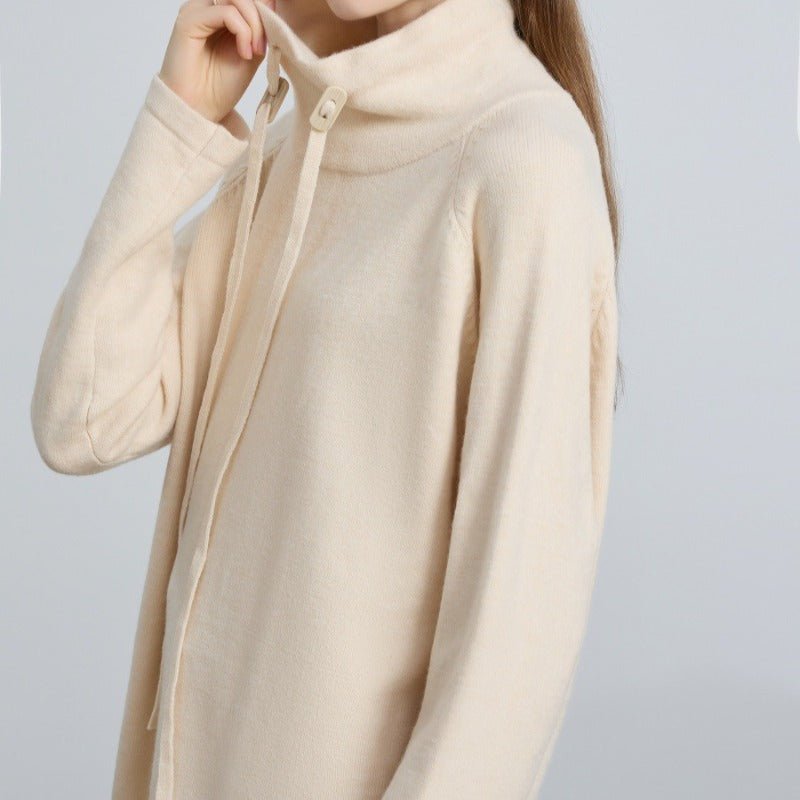 Elegant Half-Turtleneck Knit Sweater with Drawstring | Pullover Style Versatile Top(MS120)