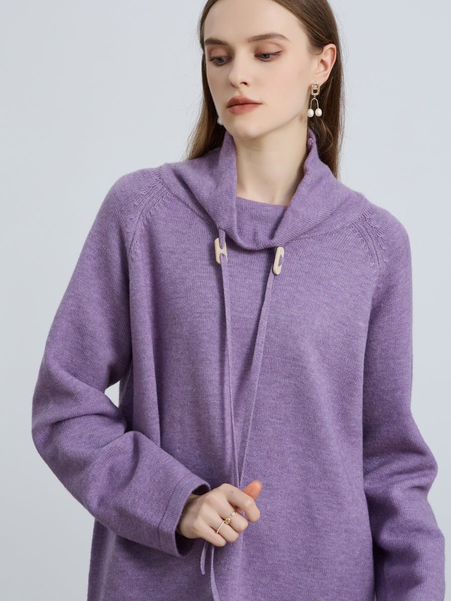 Elegant Half-Turtleneck Knit Sweater with Drawstring | Pullover Style Versatile Top(MS120)