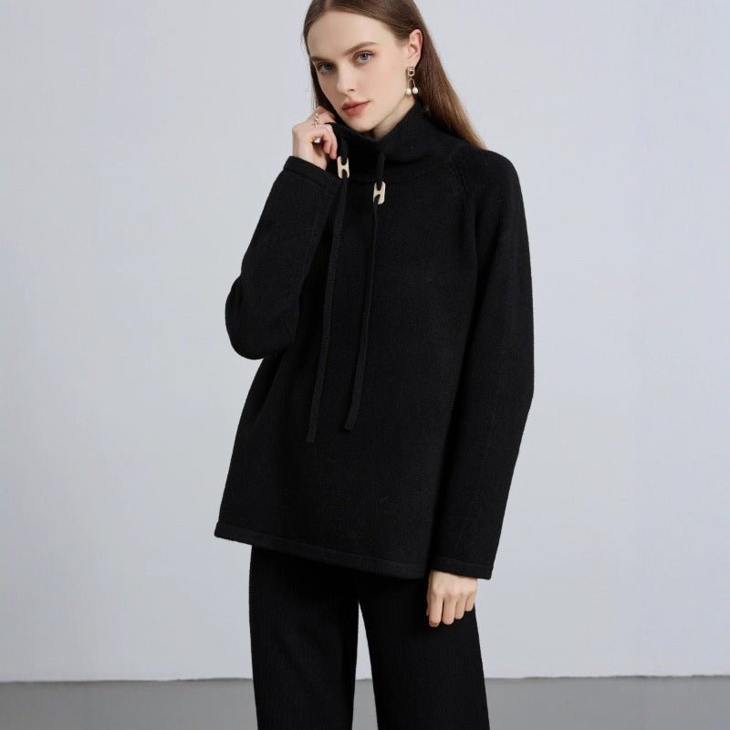 Elegant Half-Turtleneck Knit Sweater with Drawstring | Pullover Style Versatile Top(MS120)