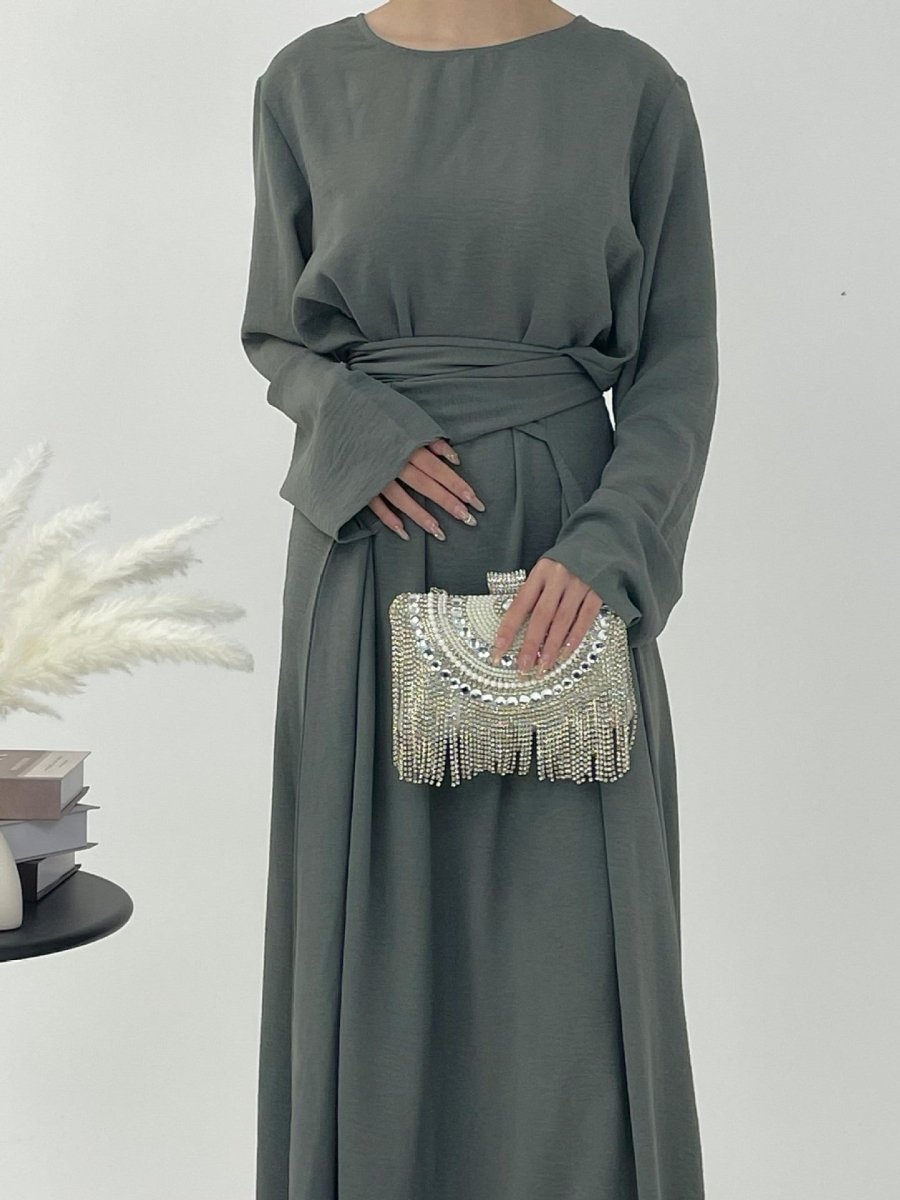 Elegant Lace-Up Ice Crape Abaya Evening Gown(MA160)