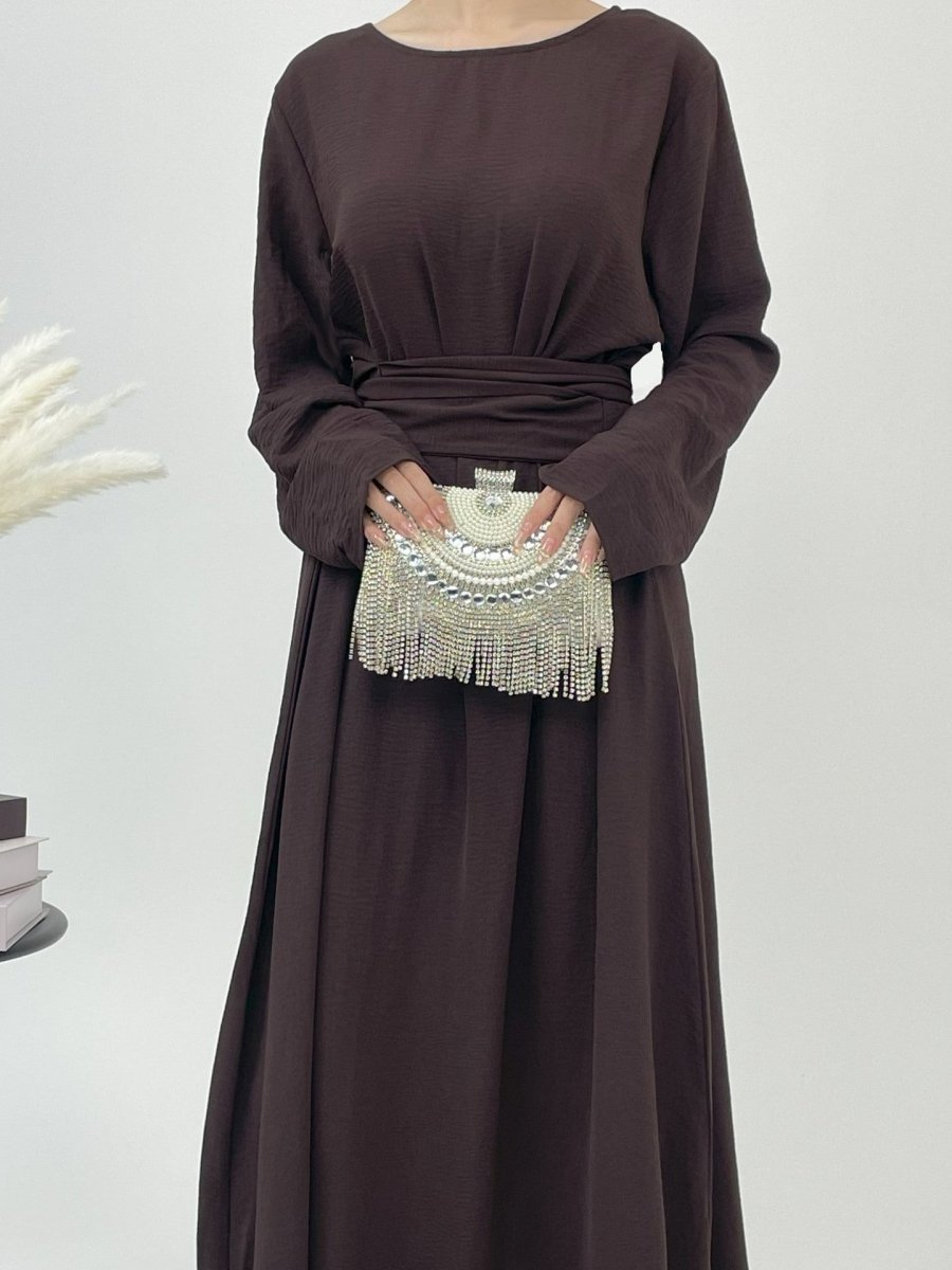 Elegant Lace-Up Ice Crape Abaya Evening Gown(MA160)