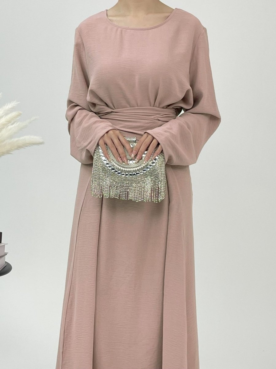 Elegant Lace-Up Ice Crape Abaya Evening Gown(MA160)