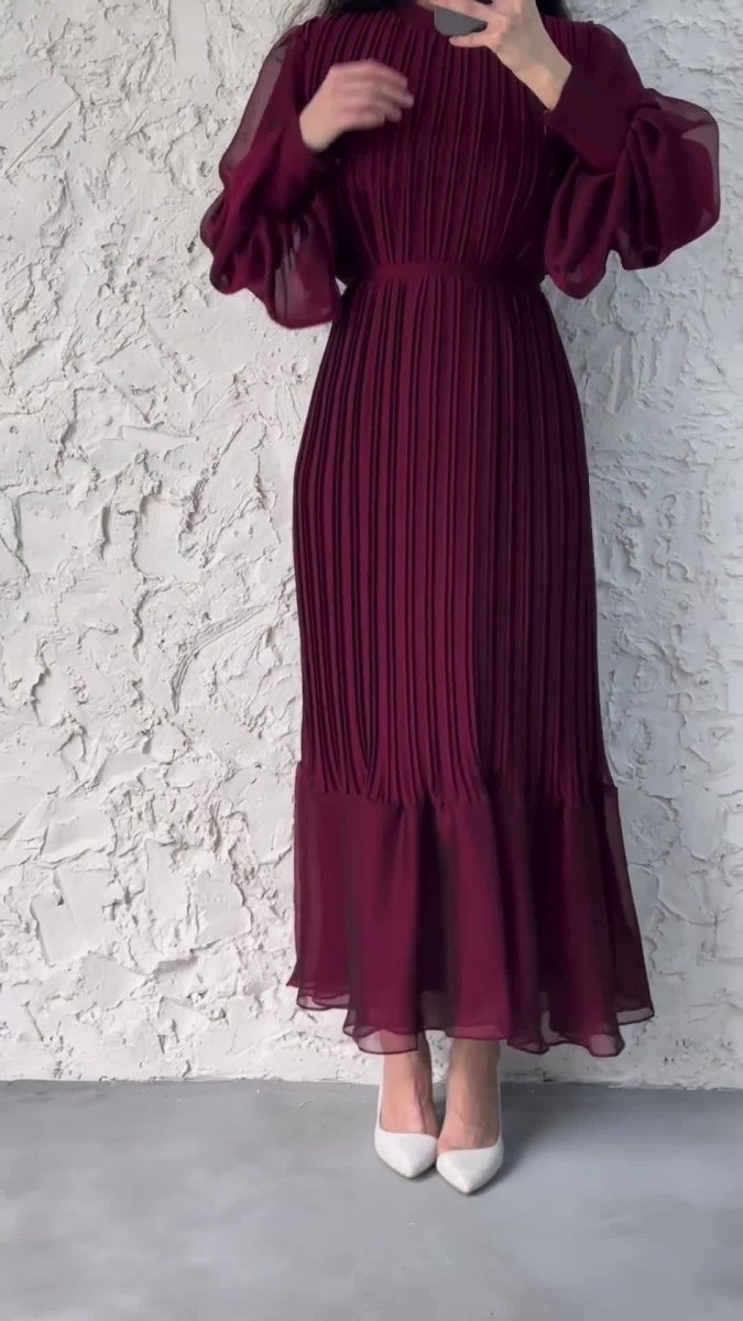 Elegant Lightweight Textured Long Skirt with Puff Sleeves Abaya Dress (MA201)
