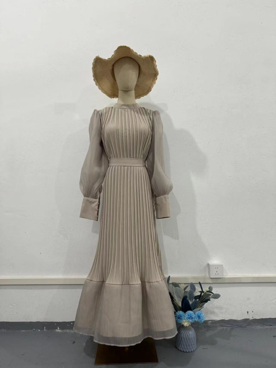 Elegant Lightweight Textured Long Skirt with Puff Sleeves Abaya Dress (MA201)