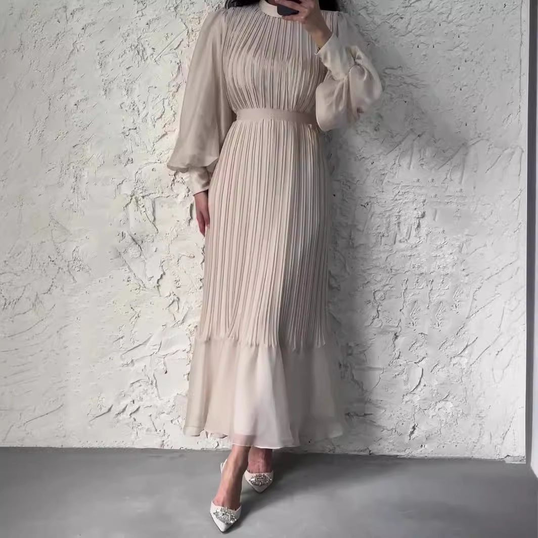 Elegant Lightweight Textured Long Skirt with Puff Sleeves Abaya Dress (MA201)