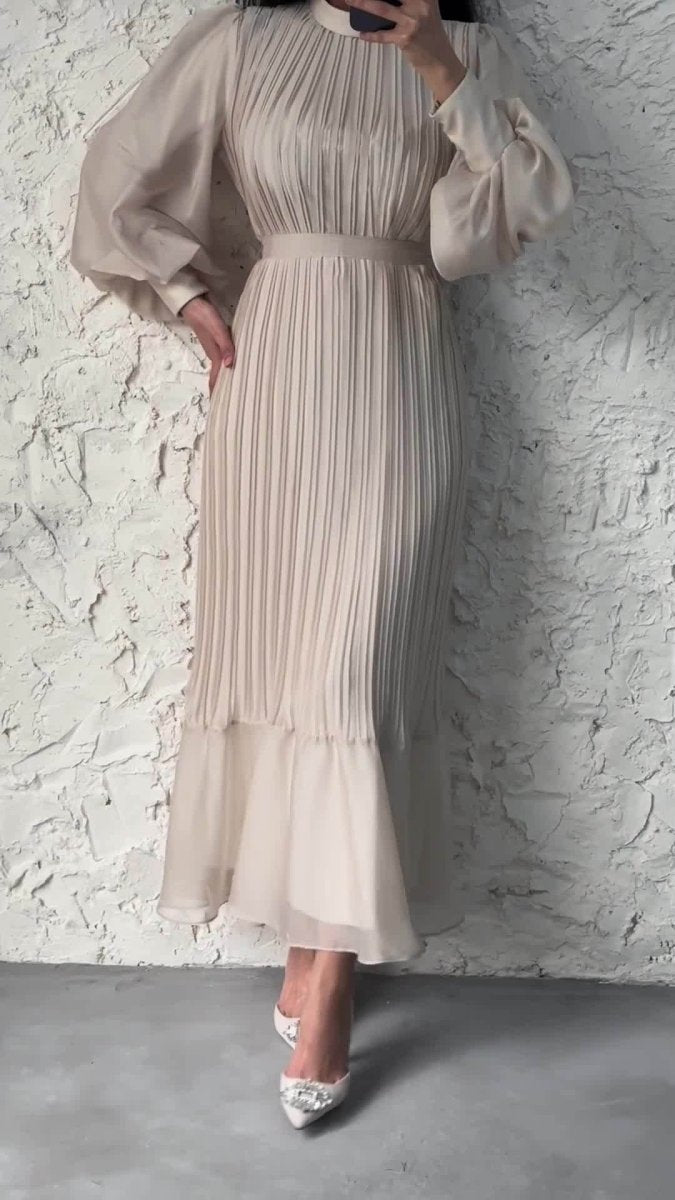 Elegant Lightweight Textured Long Skirt with Puff Sleeves Abaya Dress (MA201)
