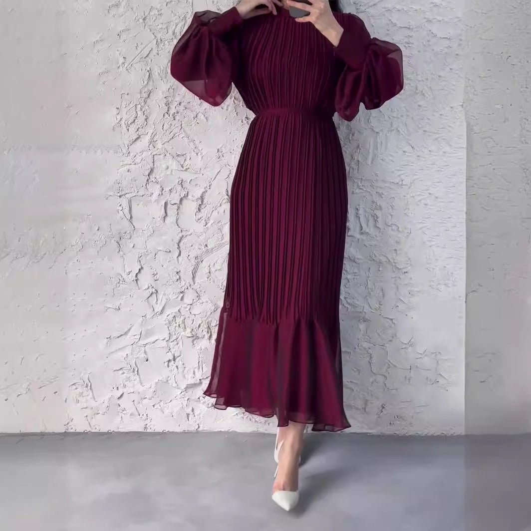 Elegant Lightweight Textured Long Skirt with Puff Sleeves Abaya Dress (MA201)