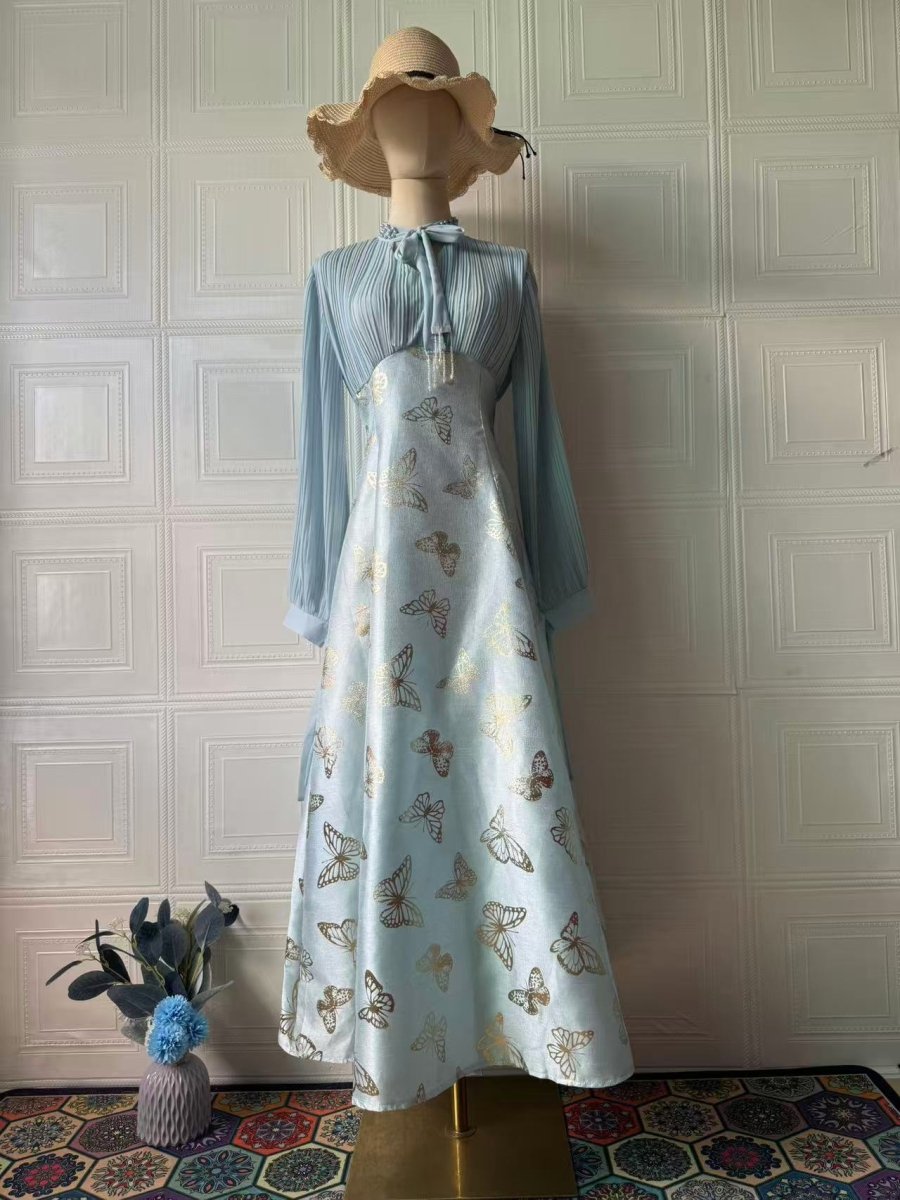Elegant Long Sleeve Maxi Dress, Butterfly Patterned Abaya / Long Dress Gown (MA219)