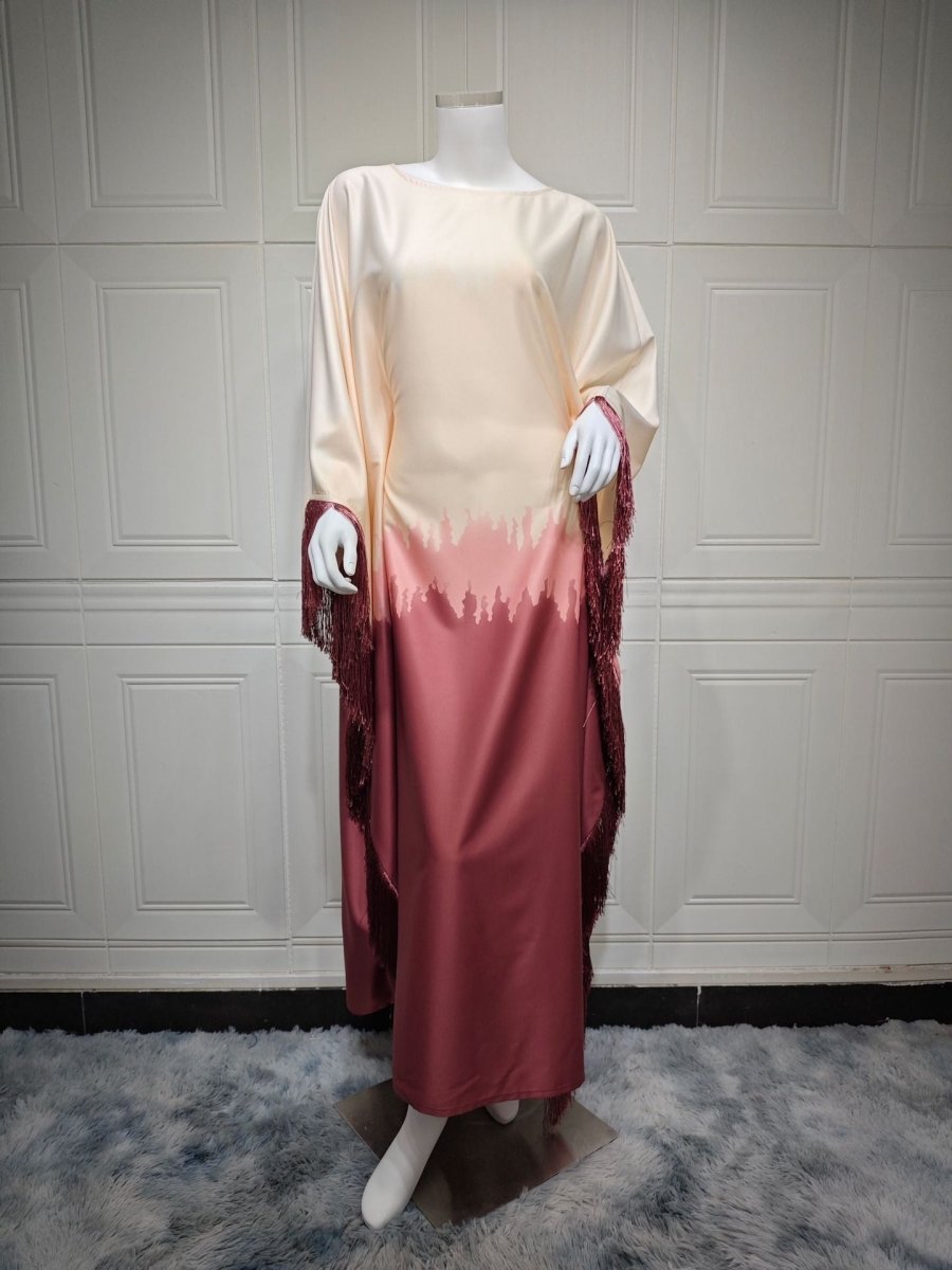 Elegant Ombre Gradient Abaya | Gradient Print Fringed Robe Dress Abaya (MA179)