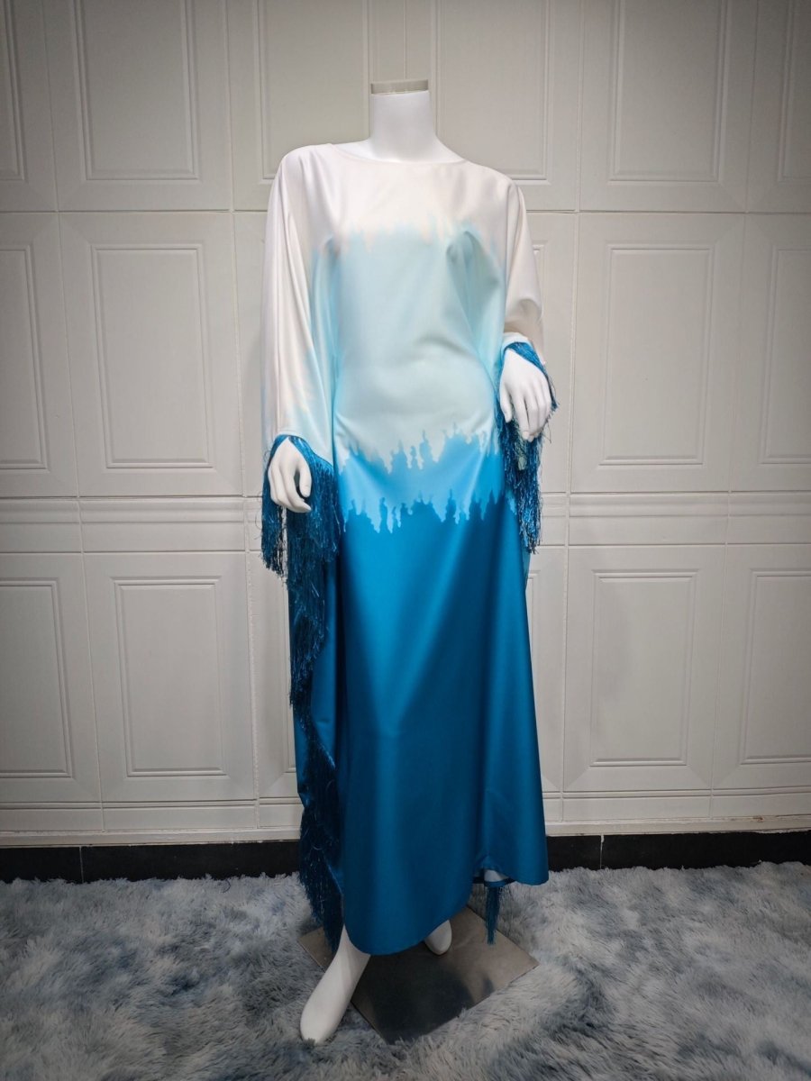 Elegant Ombre Gradient Abaya | Gradient Print Fringed Robe Dress Abaya (MA179)