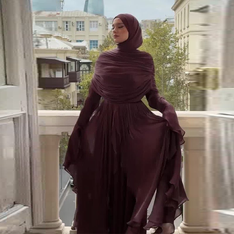 Elegant Pleated Maxi Dress with Slit(MS263)
