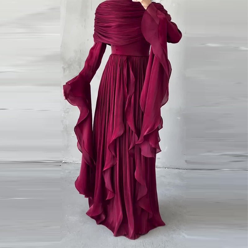Elegant Pleated Maxi Dress with Slit(MS263)