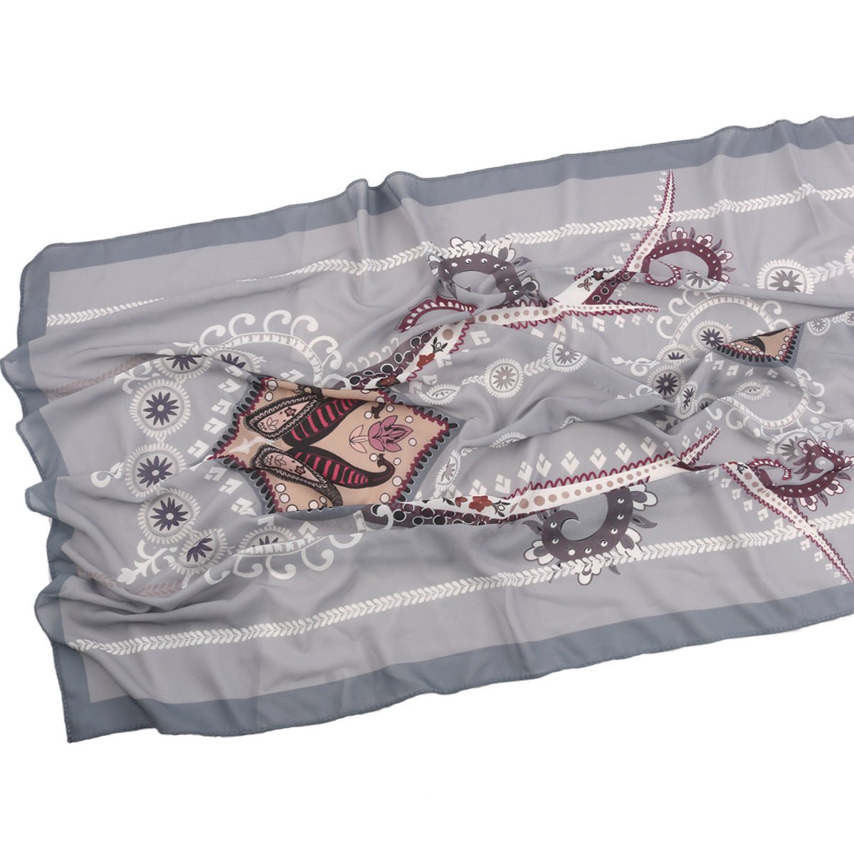 Elegant Printed Chiffon Hijab Scarf Bohemian Style Breathable Sun Protection Wrap (MH136)