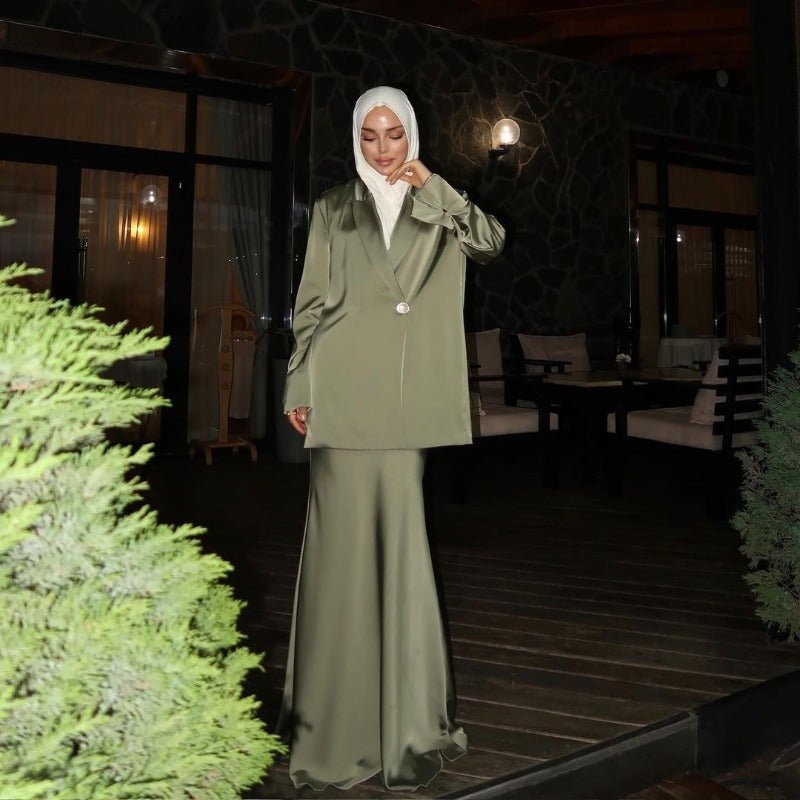 Elegant Satin Blazer & Skirt Set | Professional Two-Piece Suit - Luxurious Office Wear(MS129)