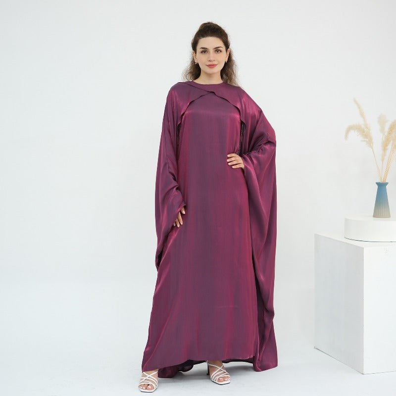 Elegant Shimmer Batwing Abaya Set with Hijab | Two-Piece Pullover Style Layered Look(MA315)