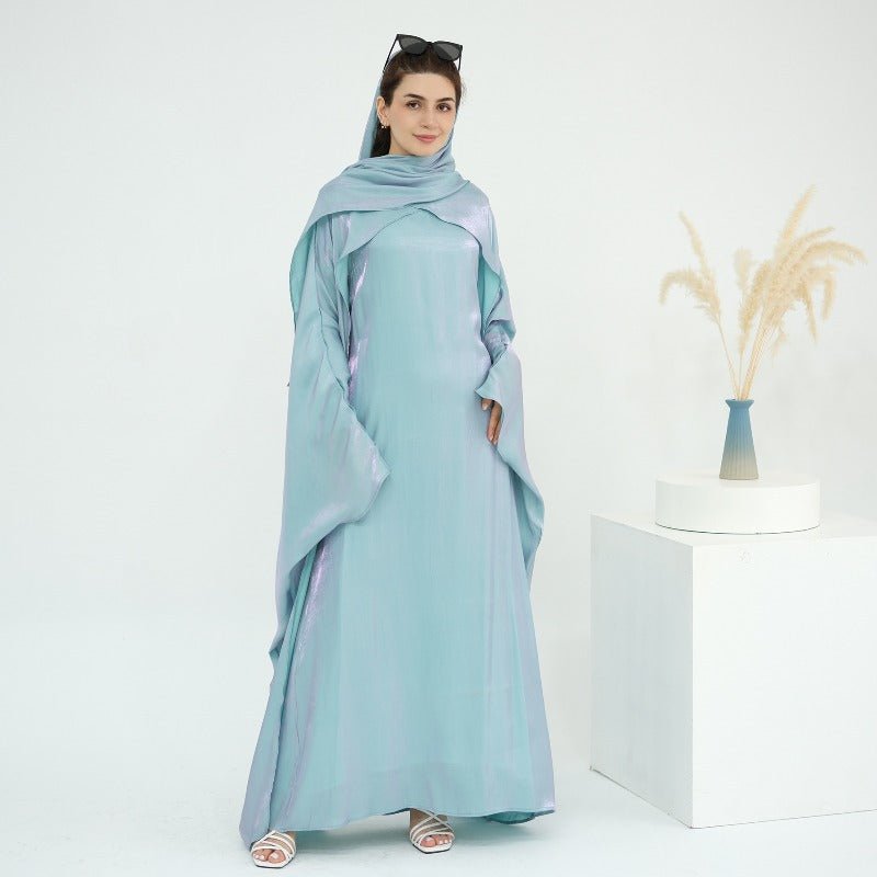 Elegant Shimmer Batwing Abaya Set with Hijab | Two-Piece Pullover Style Layered Look(MA315)
