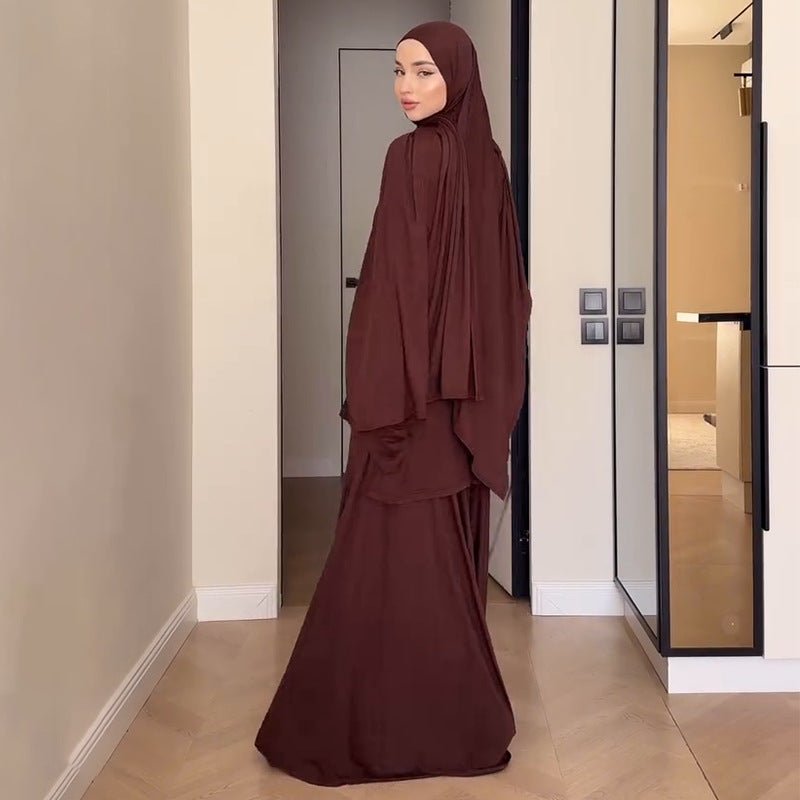 Elegant Solid Color Two-Piece Set | Side Slit Long Sleeve Top &  Pleated Skirt(MS135)