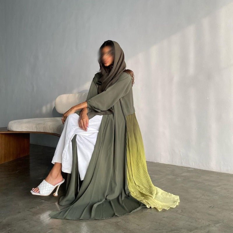 Elegant Gradient Pleated Abaya Robe | Modest Muslim Chiffon Maxi Dress (MOA223)