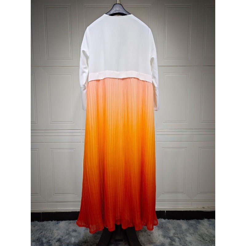 Elegant Gradient Pleated Abaya Robe | Modest Muslim Chiffon Maxi Dress (MOA223)