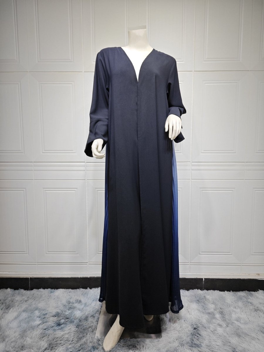 Elegant Gradient Pleated Abaya Robe | Modest Muslim Chiffon Maxi Dress (MOA223)