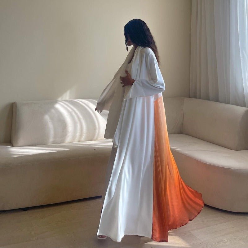 Elegant Gradient Pleated Abaya Robe | Modest Muslim Chiffon Maxi Dress (MOA223)