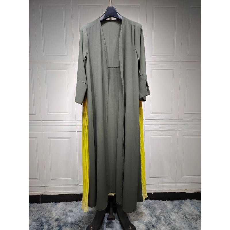 Elegant Gradient Pleated Abaya Robe | Modest Muslim Chiffon Maxi Dress (MOA223)