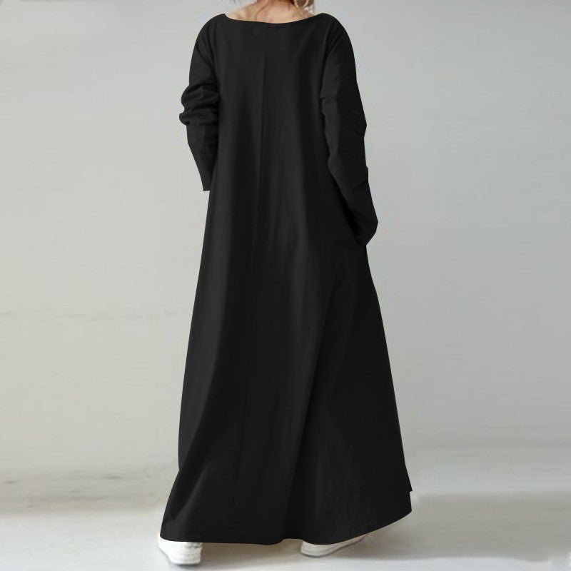 Elegant V-Neck Long Sleeve Maxi Dress | Loose Fit Dress with Hidden Pockets(MA314)