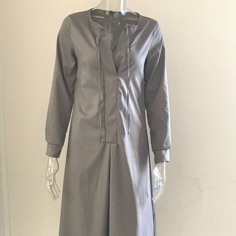 Elegant V-Neck Maxi Dress with Drawstring Design | Contemporary Modest Wear (MS121)