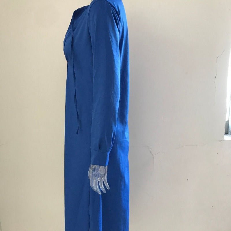Elegant V-Neck Maxi Dress with Drawstring Design | Contemporary Modest Wear (MS121)