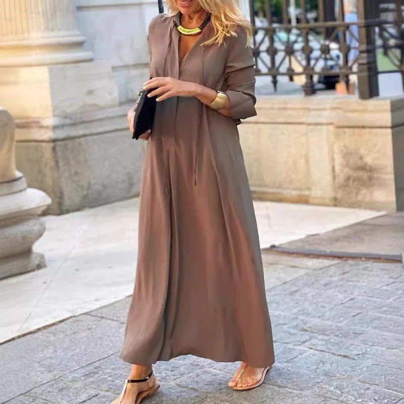Elegant V-Neck Maxi Dress with Drawstring Design | Contemporary Modest Wear (MS121)