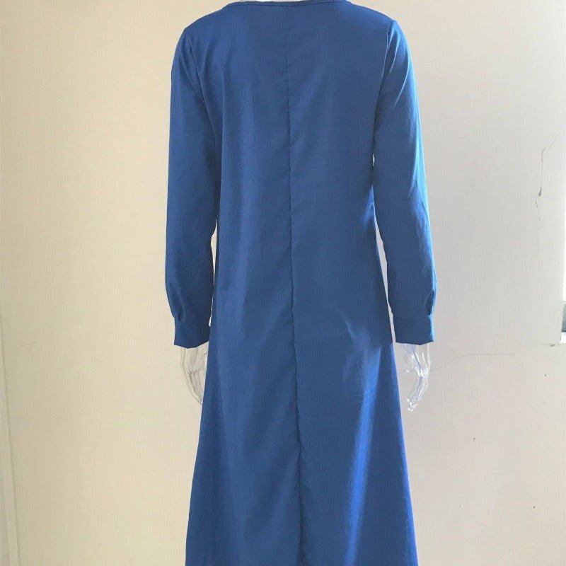 Elegant V-Neck Maxi Dress with Drawstring Design | Contemporary Modest Wear (MS121)