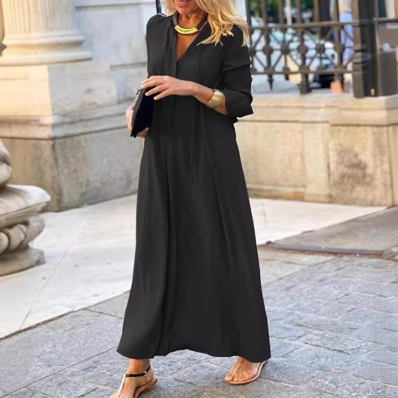 Elegant V-Neck Maxi Dress with Drawstring Design | Contemporary Modest Wear (MS121)