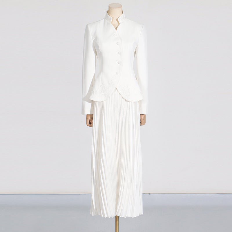 Embroidered Blazer & Pleated Skirt Set(MS214)